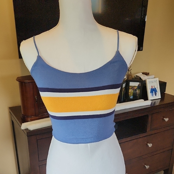 PS basics by Pacsun Tops - Chic Blue and Yellow Striped Crop Top